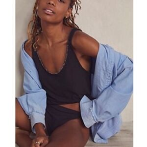 Free People Intimately Black Back To Basics Cami Crop Top Stitching